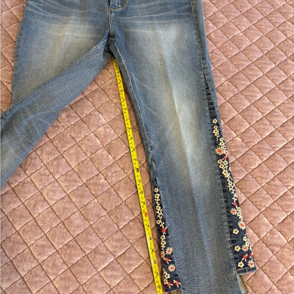 DRIFTWOOD Blue Embroidered Flare Jeans with Floral Trim - Picture 7 of 7